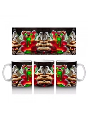 Yeşil Canavarlar ve Dev Şekerlerle Eğlenceli Cadılar Bayramı Baskılı Kupa