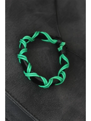 ® Yeşil İpli Siyah Renk Deri Erkek Bileklik