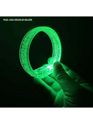 Yeşil Led Işıklı Baskı Yapılabilen Pilli Bileklik Bilezik 1,5 Cm Genişlik