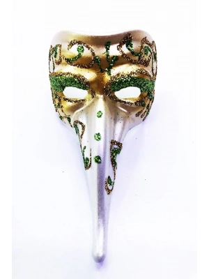 Yeşil Renk İşlemeli Seramik Malzemeden İmal Venedik Uzun Maske Magnet