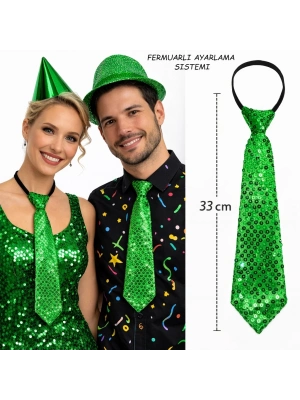 Yeşil Renk Pul Payetli Işıltılı Parti Kravatı 33 cm