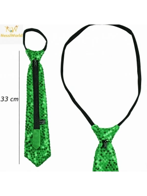 Yeşil Renk Pul Payetli Işıltılı Parti Kravatı 33 cm