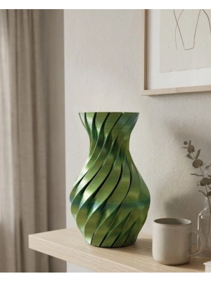 Yeşil Spiral 3D Baskı Vazo Estetik Modern Ev Ofis Dekoru