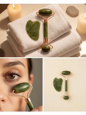 Yeşim Taşı Yüz Bakım Seti Çift Başlıklı Roller ve Gua Sha