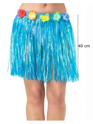 Yetişkin Ve Çocuk Uyumlu Mavi Renk Püsküllü Hawaii Luau Hula Etek 40 Cm