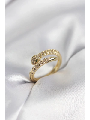 ® Yılan Model Gold Renk Zirkon Taşlı Kadın Yüzük