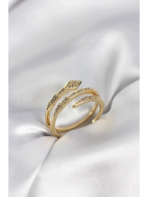 ® Yılan Model Gold Renk Zirkon Taşlı Kadın Yüzük