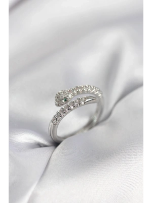 ® Yılan Model Gümüş Renk Zirkon Taşlı Kadın Yüzük