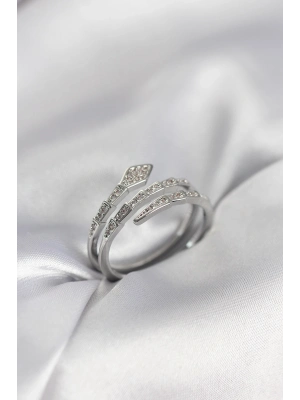 ® Yılan Model Gümüş Renk Zirkon Taşlı Kadın Yüzük