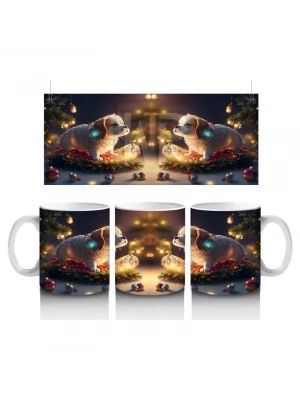 Yılbaşı Masasında Sevimli Köpekler – Baskılı Kahve Kupası