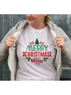 Yılbaşı Merry Christmas Miller Baskılı Oversize Bisiklet Yaka T-shirt - Beyaz