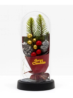 Yılbaşı Temalı Işıklı Dekoratif Cam Fanus - Model 3