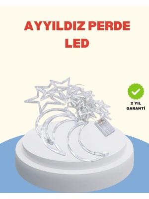 Yıldız Ay Tasarımlı Prizli Perde LED Işık İç Mekan Dekoru
