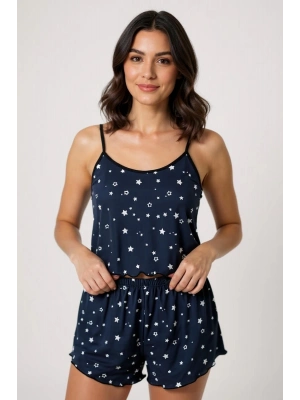 Yıldız Desenli Lacivert Şortlu Pijama Takımı
