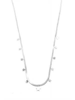 Yıldız Ezme Zincir Kolye - 45cm - Gümüş