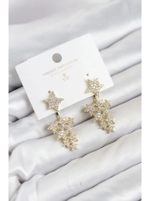 Yıldız Model Gold Renk Zirkon Taşlı Küpe