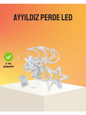 Yıldız ve Ay Figürlü Prizli Perde LED Işık Romantik Ortam Aydınlatması