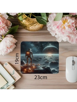 Yıldızlara Bakan Robot Temalı Mouse Pad - 19x23 cm 2 mm Dikdörtgen İthal Baskılı Mouse Pad