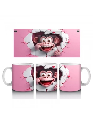 Yırtık Duvar Efektli Sevimli Maymun – Baskılı Kahve Kupası