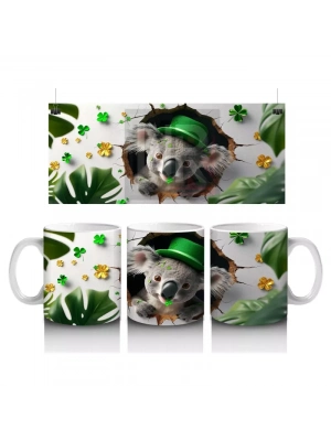 Yonca ve Yapraklarla Süslenmiş St. Patrick’s Koala - Baskılı kahve kupası