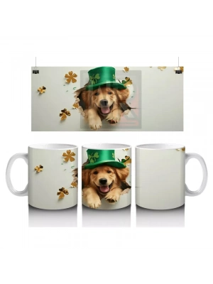 Yonca Yapraklarıyla Süslenmiş St. Patrick Retriever – Baskılı Kahve Kupası