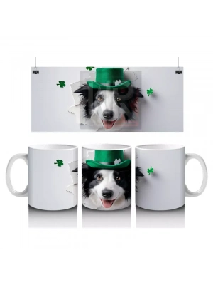 Yoncalarla Süslenmiş St. Patrick’s Temalı Border Collie - Baskılı kahve kupası