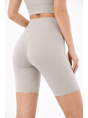 Yüksek Bel Biker Sporcu Şort - Taş