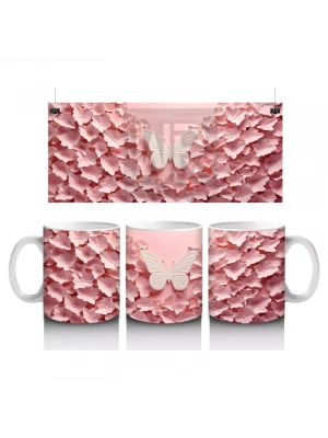 Yumuşak Pembe Fon Üzerinde Zarif Kelebek – Baskılı Kupa