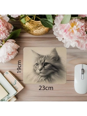 Yumuşak Tonlarda Kedi Portresi Mousepad - 19x23 cm 2 mm Dikdörtgen İthal Baskılı Mouse Pad