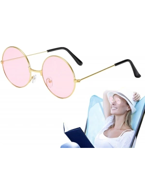 Yuvarlak Cam John Lennon Tarzı Gold Pembe Gözlük