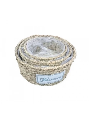 Yuvarlak Doğal Hasır Saksı Seti - 3lü