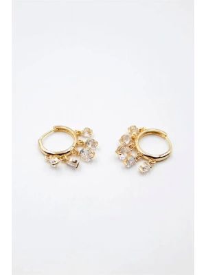 Yuvarlak Taşlı Shakira Küpe - Altın