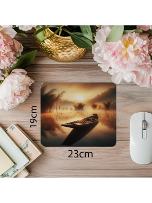 Yüzen Kayık Temalı Doğa Mousepad - 19x23 cm 2 mm Dikdörtgen İthal Baskılı Mouse Pad