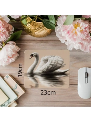 Yüzeyde Süzülen Kuğu Mousepad – Karakalem Stil - 19x23 cm 2 mm Dikdörtgen İthal Baskılı Mouse Pad
