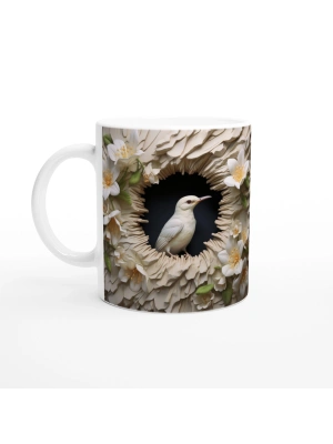 Zambaklar Arasında Beyaz Albino Kuş Temalı Baskılı Kupa Bardak