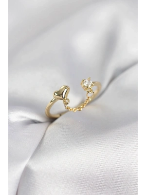 ® Zincir Sallantılı Kalp Model Gold Renk Kadın Yüzük