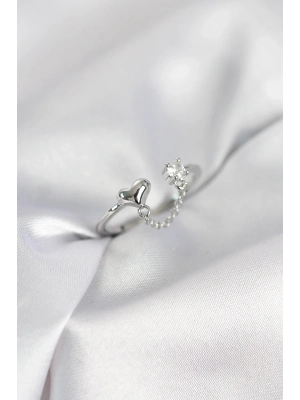 ® Zincir Sallantılı Kalp Model Gümüş Renk Kadın Yüzük