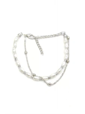 Zincirli İnci Bileklik - Gümüş