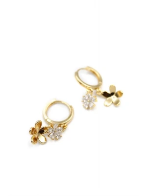 Zirkon Taşlı Çiçek Küpe - Altın