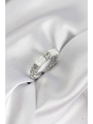 ® Zirkon Taşlı Kemik Model Gümüş Renk Kadın Yüzük