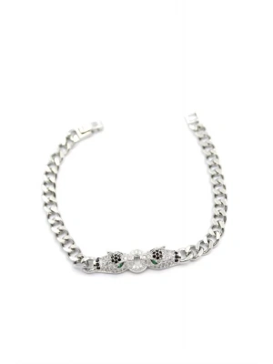 Zirkon Taşlı Leopar Bileklik - Gümüş