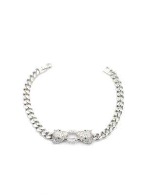 Zirkon Taşlı Leopar Bileklik - Gümüş