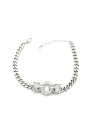 Zirkon Taşlı Leopar Bileklik - Gümüş