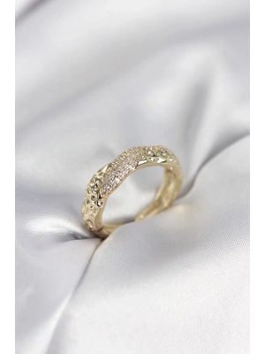 ® Zirkon Taşlı Puntalı Gold Renk Kadın Yüzük