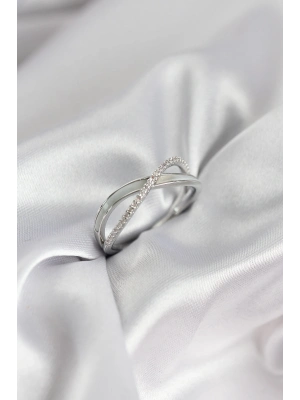 ® Zirkon Taşlı Sarmal Sedefli Gümüş Renk Kadın Yüzük