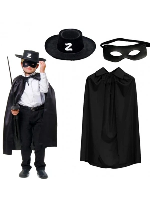 Zorro Pelerin Şapkası ve Maske Seti Çocuk Boy