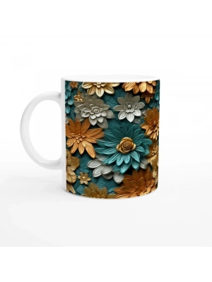 Zümrüt ve Altın Harmanı Çiçekli Kupa Bardak