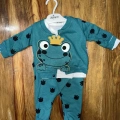 3-12 aylık kurbağa desenli üçlü takım koyumavi