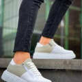 KB-X155 Kuback Beyaz Cilt Gri Süet Detaylı Beyaz Yüksek Taban Günlük Spor Ayakkabı