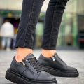 KB-X155 Kuback Siyah Cilt Detaylı Siyah Yüksek Taban Günlük Spor Ayakkabı